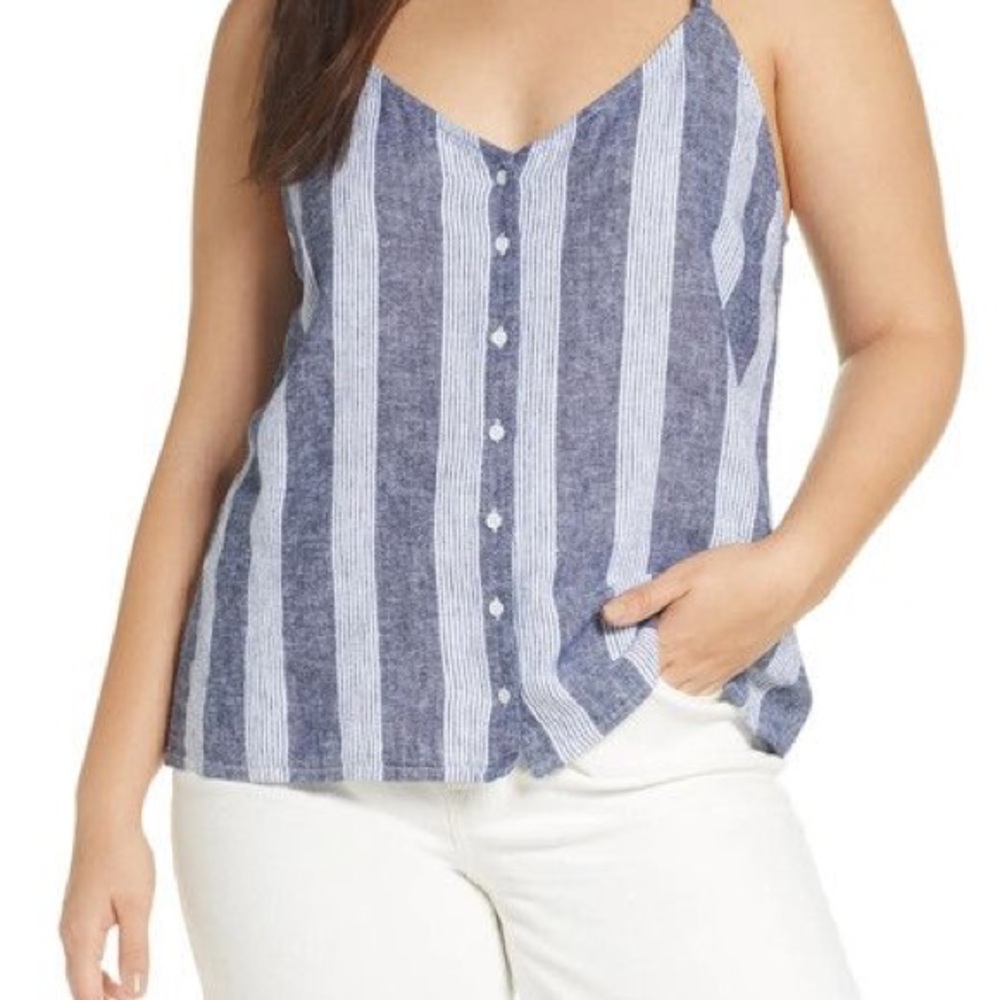 Nordstrom Treasure & Bond Linen Striped Blue White Women's Top Size Small Cami